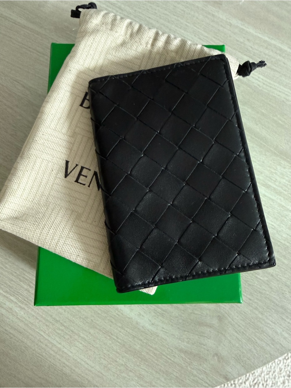 Bottega Veneta Black Intrecciato Passport Holder/Card Holder